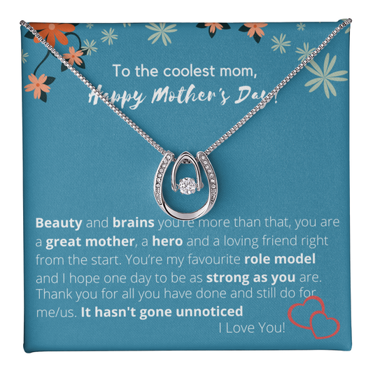 To The Coolest Mom Happy Mother's Day I Love You, Mom Necklace, Mothers Day Gift Ideas From Daughter or Son, Mama Gift, Gift from Daughter, Jewelry for Mom Mommy, Lucky In Love Necklace Mother's Day Gift