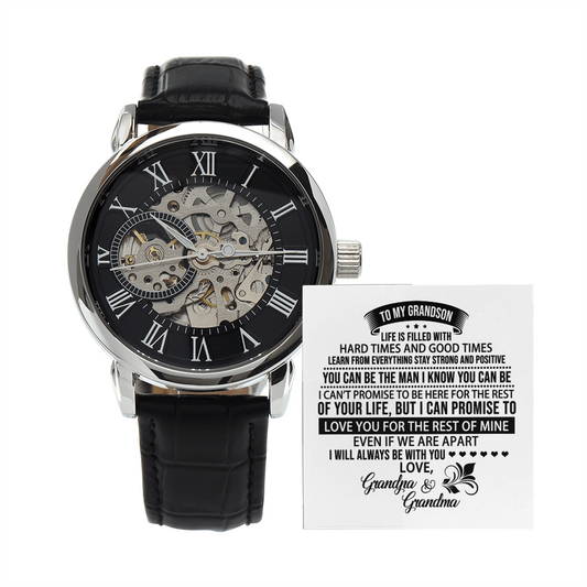 To My Grandson Openwork Watch From Grandma or Grandpa, Gift for Grandson, Birthday Gift for Grandson, Christmas Gift for Grandson, The Perfect Birthday Present for Your Grandson, Wedding Gifts