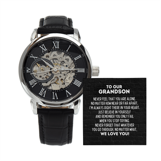 To Our Grandson Men's Openwork Watch, Motivational Graduation Gift, Grandson Wedding Gift, Birthday Present for Grandson, Grandson Christmas Gift Ideas, Birthday Cards For Men, Wedding Gifts