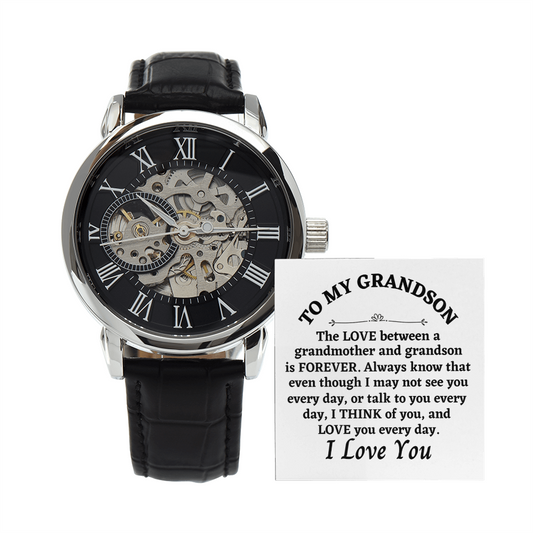 Grandson Openwork Watch Gifts From Grandparents, Birthday Anniversary Jewelry Gifts for Grandson from Grandma or Grandpa, Gift for Him, Best Birthday, Christmas Gift Idea for Grandson From Grandmother or Grandparents
