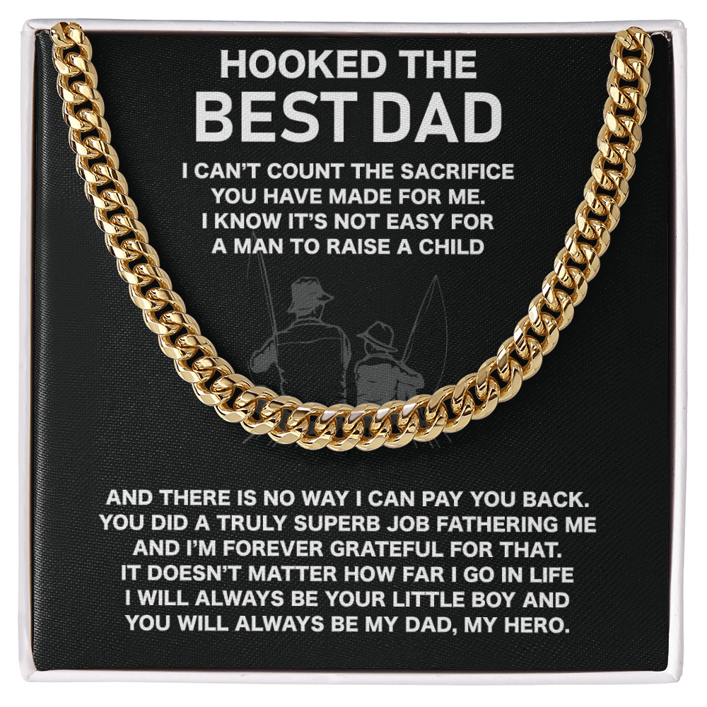 To My Dad Necklace, Gifts For Dad Who Loves Fishing, Hooked The Best Dad Fishing Lover Gifts Ideas, Fathers Day Cuban Link Chain Gift