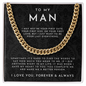 To My Man Necklace, Boyfriend Valentines Day Gift, Mens Cuban Chain Necklace for Fiance, Men Necklaces for Him, Gift For Boyfriend, Husband Gift, Husband Necklace, Boyfriend Jewelry
