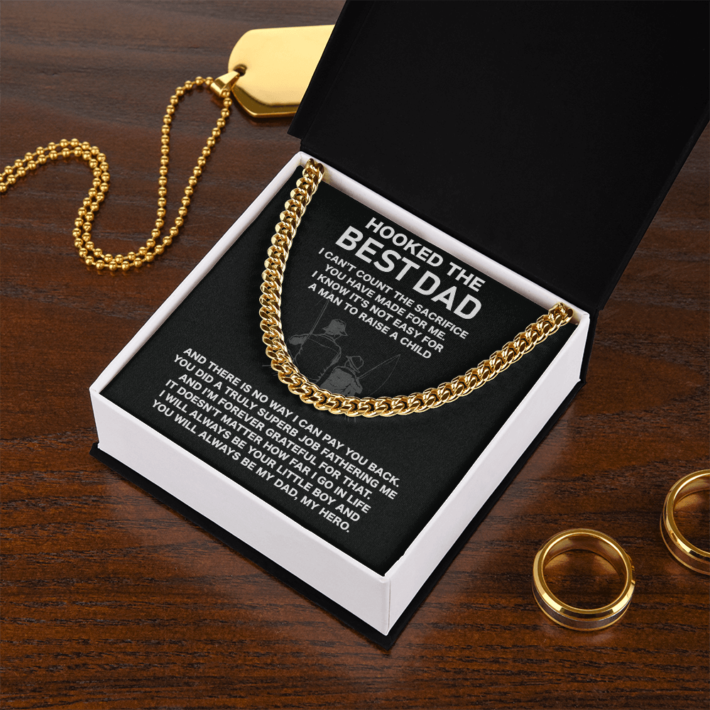 To My Dad Necklace, Gifts For Dad Who Loves Fishing, Hooked The Best Dad Fishing Lover Gifts Ideas, Fathers Day Cuban Link Chain Gift