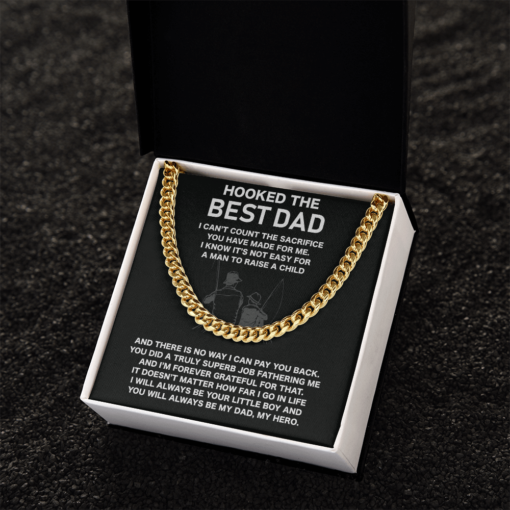 To My Dad Necklace, Gifts For Dad Who Loves Fishing, Hooked The Best Dad Fishing Lover Gifts Ideas, Fathers Day Cuban Link Chain Gift