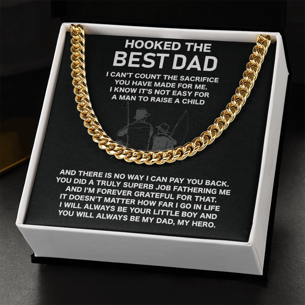 To My Dad Necklace, Gifts For Dad Who Loves Fishing, Hooked The Best Dad Fishing Lover Gifts Ideas, Fathers Day Cuban Link Chain Gift