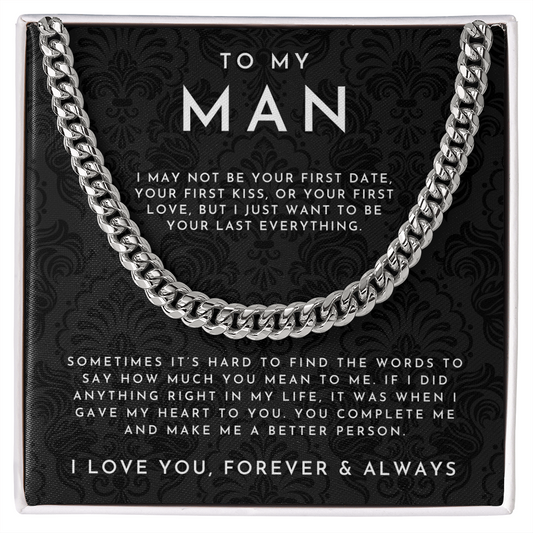 To My Man Necklace, Boyfriend Valentines Day Gift, Mens Cuban Chain Necklace for Fiance, Men Necklaces for Him, Gift For Boyfriend, Husband Gift, Husband Necklace, Boyfriend Jewelry