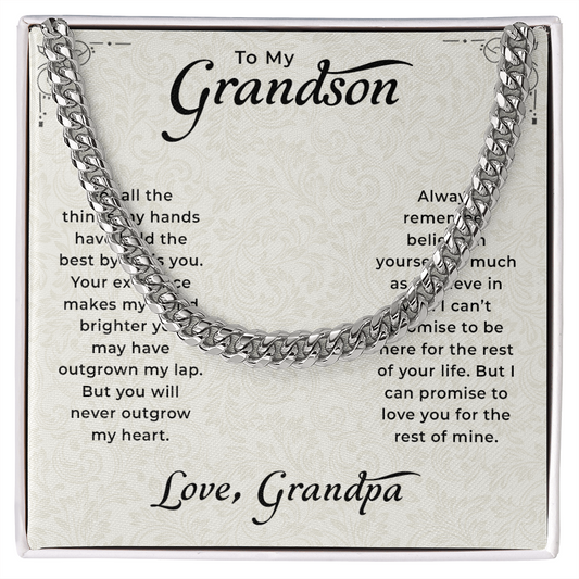 Grandson Birthday Gifts From Grandpa, To My Grandson Necklace From Grandparents, Cuban Link Chain with Message Card and Gift Box, Grandparents to Grandson Gifts, Grandson Christmas Gift Ideas, Birthday Gifts From Grandfather
