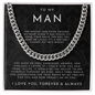 To My Man Necklace, Husband Boyfriend Gift, Anniversary Gift for Husband, for Boyfriend, for Fiancé, Valentine's Day for Him, Birthday Christmas Jewelry for Men, Cuban Link Chain for Men