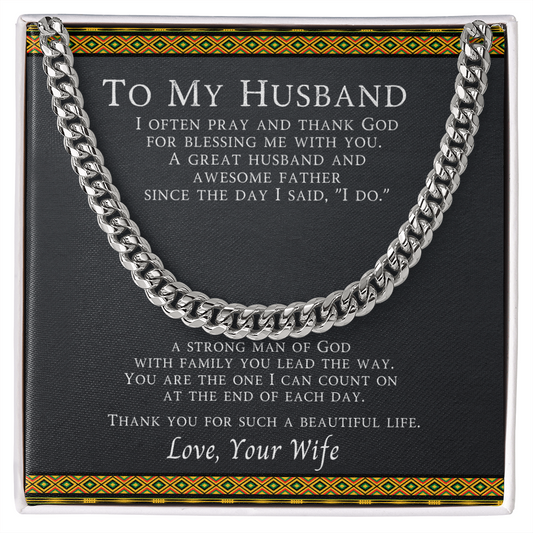 To My Husband Love Your Wife, Husband Necklace from Wife, Necklace for Boyfriend, Mens Cuban Chain Necklace for Fiance, Men Necklaces for Him, Gifts for Men, Birthday Gifts for Boyfriend Husband, Jewelry For Birthday Christmas Valentines Day