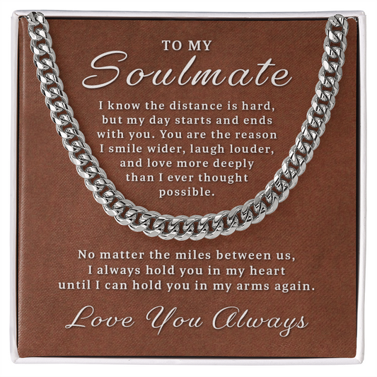 Gift for Soulmate, Miles Between Us Cuban Link Chain, Anniversary Gift for Husband, for Boyfriend, for Fiancé, Valentine's Day for Him, Birthday Christmas Jewelry for Men, Cuban Link Chain for Men, Fathers Day Gifts for Him Dad Son Grandpa Step Dad
