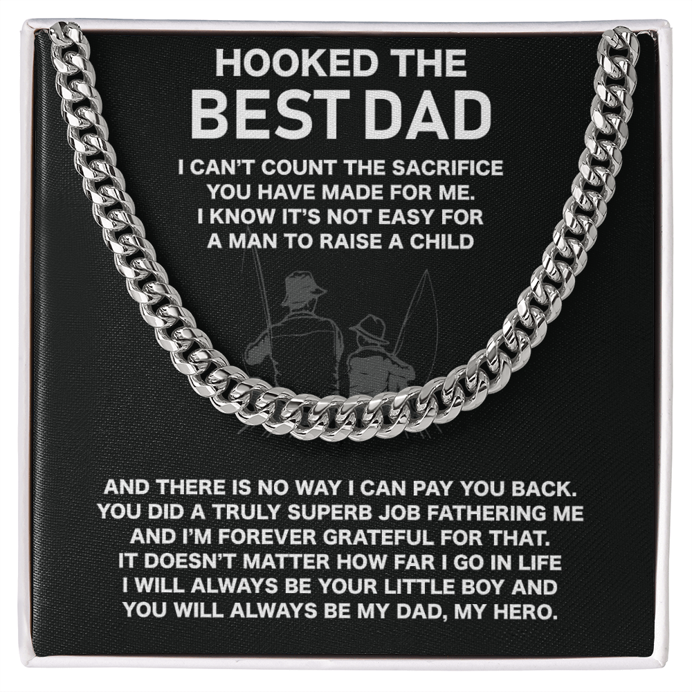 To My Dad Necklace, Gifts For Dad Who Loves Fishing, Hooked The Best Dad Fishing Lover Gifts Ideas, Fathers Day Cuban Link Chain Gift