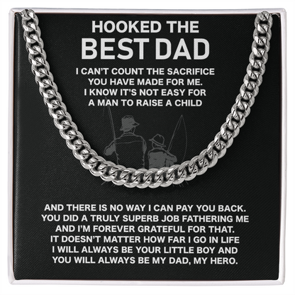 To My Dad Necklace, Gifts For Dad Who Loves Fishing, Hooked The Best Dad Fishing Lover Gifts Ideas, Fathers Day Cuban Link Chain Gift