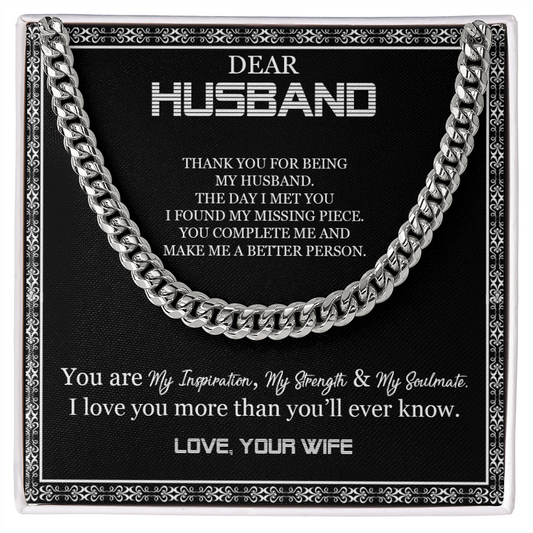 Dear Husband Love Your Wife, Thank you for being my husband, Cuban Link Chain, Anniversary Gift for Husband, Boyfriend, for Fiancé, Valentine's Day for Him Christmas Wedding Day, Chain For Him Husband from Wife
