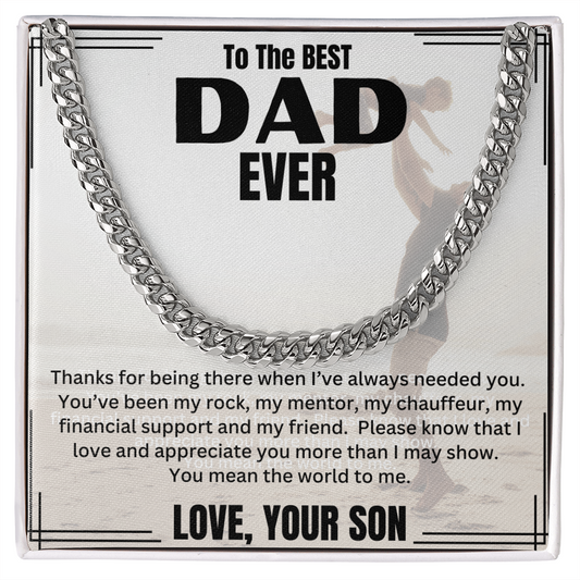 To The Best Dad Ever Necklace Love Your Son, Jewelry For Daddy From Son, Papa Necklace For Fathers Day, Dad Necklace For Men, Necklace Cuban For Dad Father's Day Christmas Birthday, Gifts For Dad
