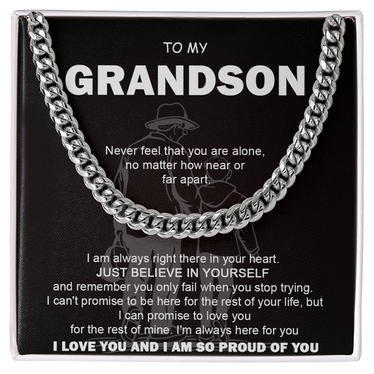 To My Grandson Cuban Chain Necklace, Gift For Grandson, Grandson Gifts From Grandparents, Grandson Gifts From Grandpa, Grandson Birthday Cards For Men, Grandson Christmas Gift From Grandfather