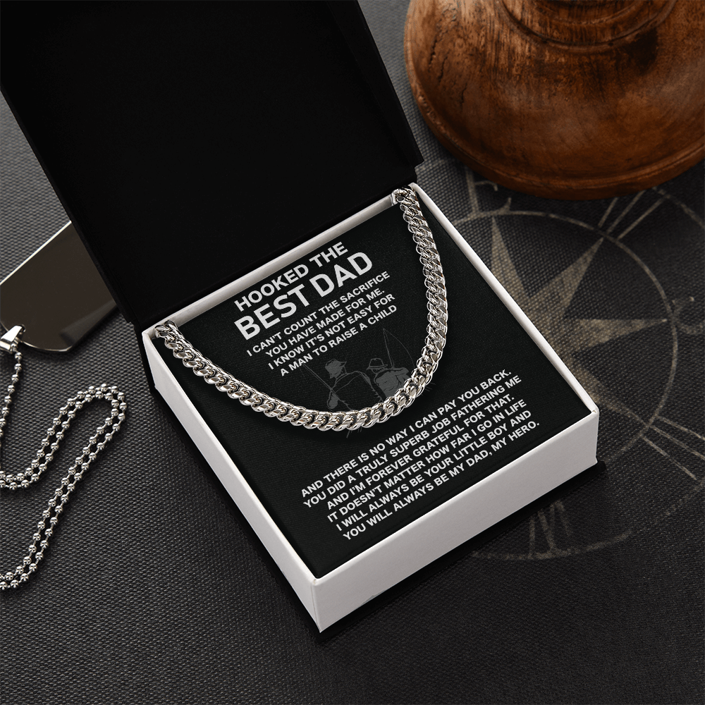 To My Dad Necklace, Gifts For Dad Who Loves Fishing, Hooked The Best Dad Fishing Lover Gifts Ideas, Fathers Day Cuban Link Chain Gift