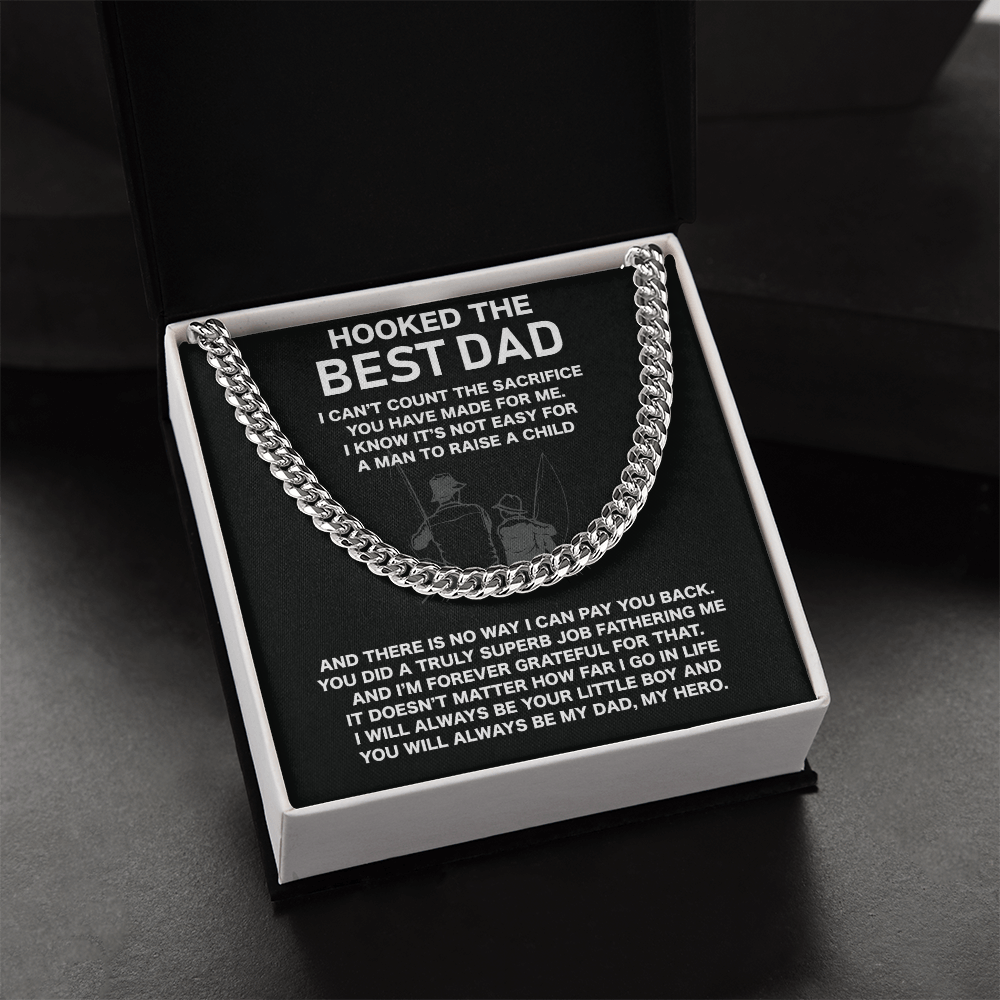 To My Dad Necklace, Gifts For Dad Who Loves Fishing, Hooked The Best Dad Fishing Lover Gifts Ideas, Fathers Day Cuban Link Chain Gift