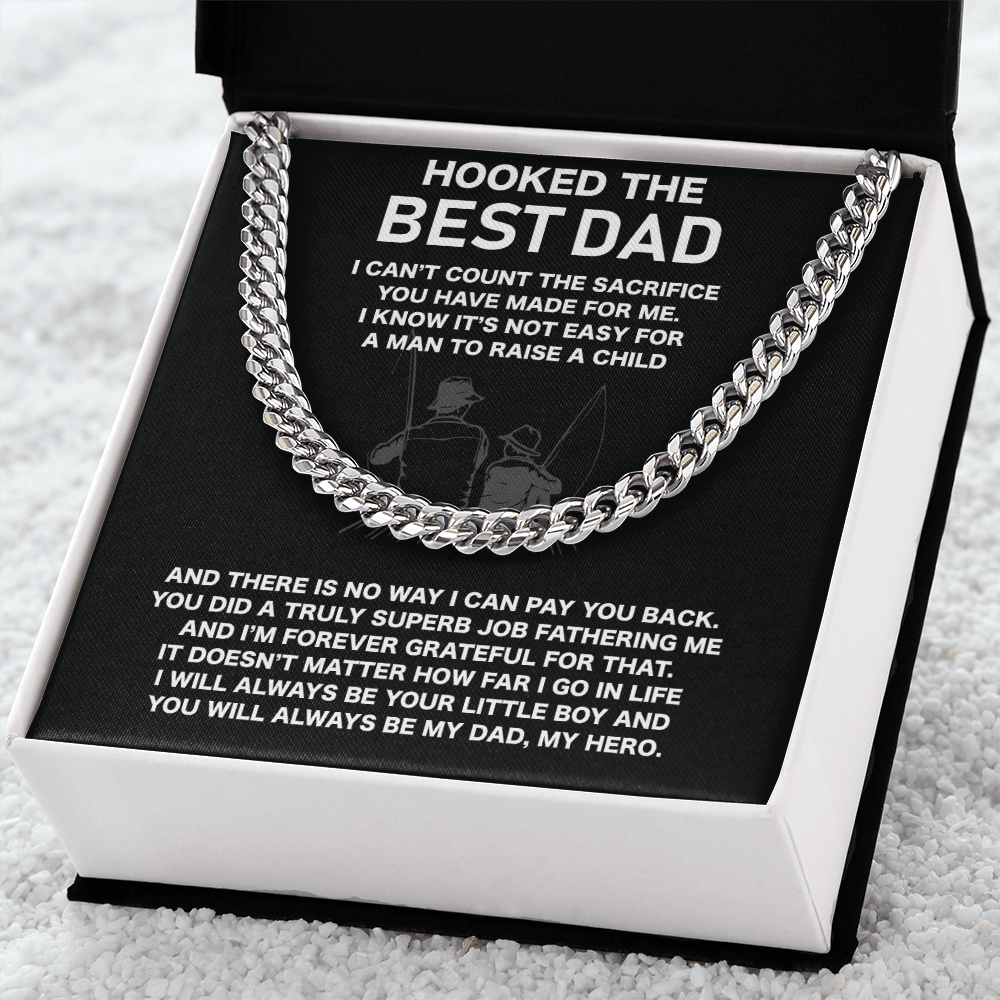 To My Dad Necklace, Gifts For Dad Who Loves Fishing, Hooked The Best Dad Fishing Lover Gifts Ideas, Fathers Day Cuban Link Chain Gift