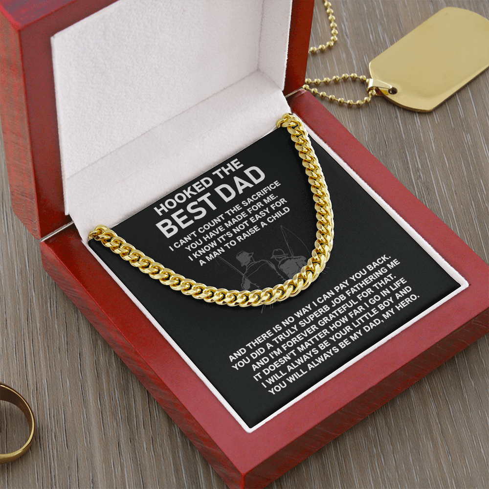 To My Dad Necklace, Gifts For Dad Who Loves Fishing, Hooked The Best Dad Fishing Lover Gifts Ideas, Fathers Day Cuban Link Chain Gift
