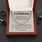 To My Grandson Necklace Birthday Gifts From Grandma Present For Grandson From Grandmother To My Grandson Necklace From Grandparents Cuban Link Chain with Message Card and Gift Box