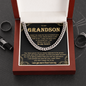 To My Grandson Necklace Birthday Gifts From Grandma Present For Grandson From Grandmother Grandparents Cuban Link Chain with Message Card and Gift Box, Gift From Grandpa To Grandson, Inspirational Pendant Christmas Gift Ideas, Love You More That I Can Say