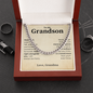 Gifts for Grandson, Grandson Birthday Gifts From Grandma Present For Grandson From Grandmother To My Grandson Necklace From Grandparents Cuban Link Chain with Message Card and Gift Box, Stand Tall Even If You Fall