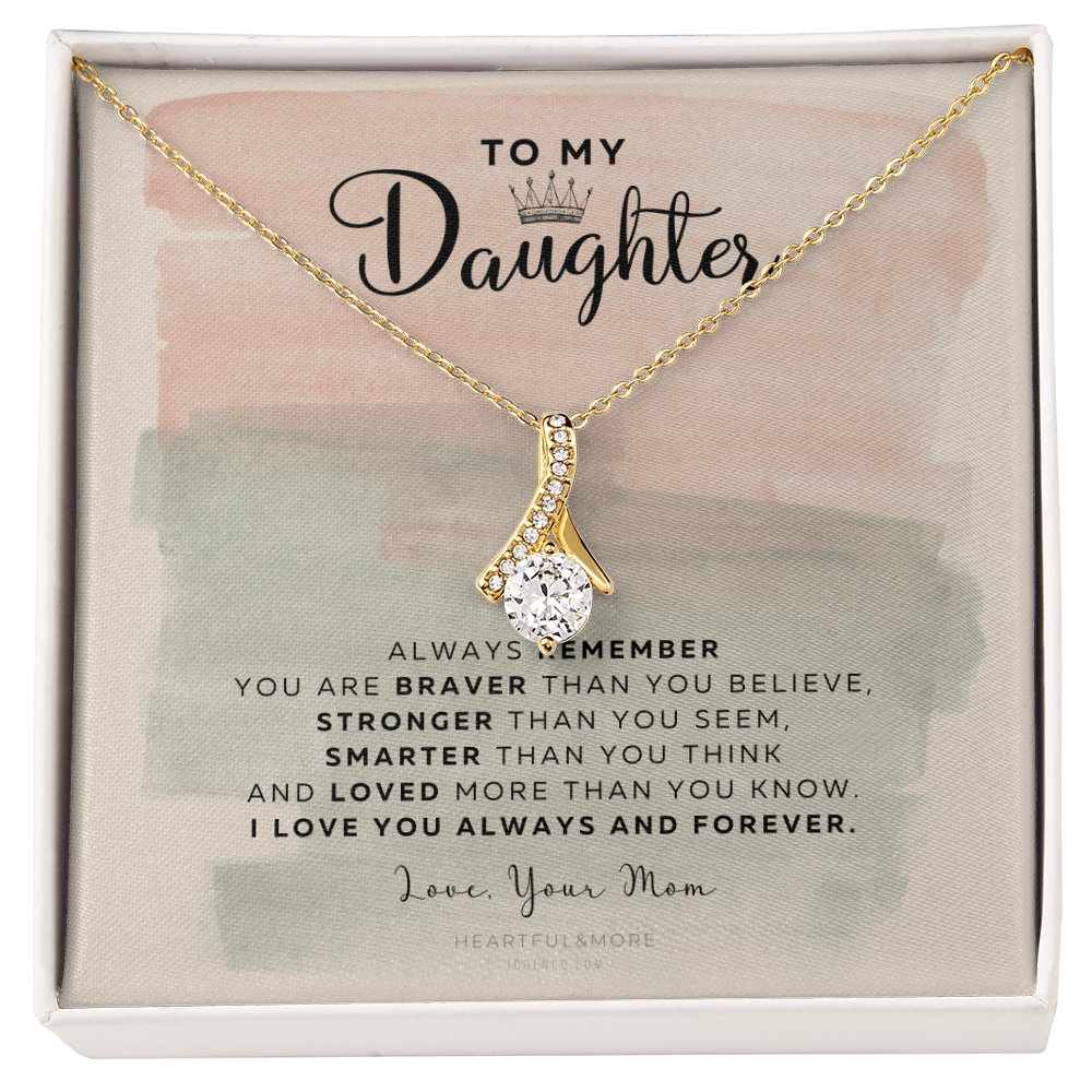 To My Daughter Necklace From Best Mom With Heartfelt Message, Daughter Birthday Present From Mama, Jewelry Gifts For Graduation for Her From Mom or Daddy, 14K Pendant Forever Love Necklace