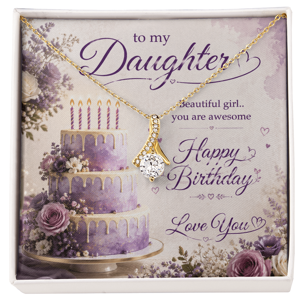 Emotional Birthday Gift for Daughter – Happy Birthday & Love You Gift Design | To My Daughter Birthday Gift – Beautiful Girl, You Are Awesome | Heartfelt Happy Birthday Gift Alluring Beauty Necklace