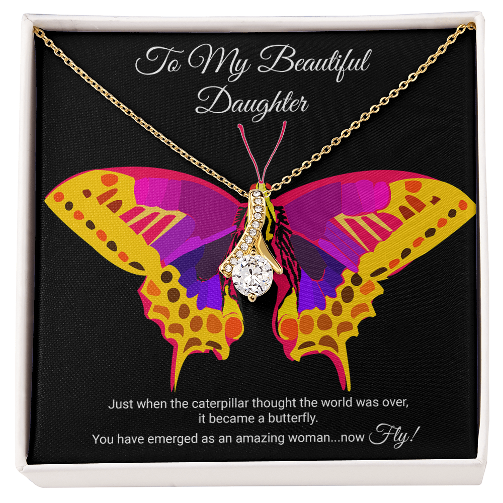 To My Daughter Necklace Gift from Mom, Beautiful Jewelry Box Birthday Graduation Christmas Gift for Daughter, Inspirational Message Card, Elegant Necklaces with Sentimental Message