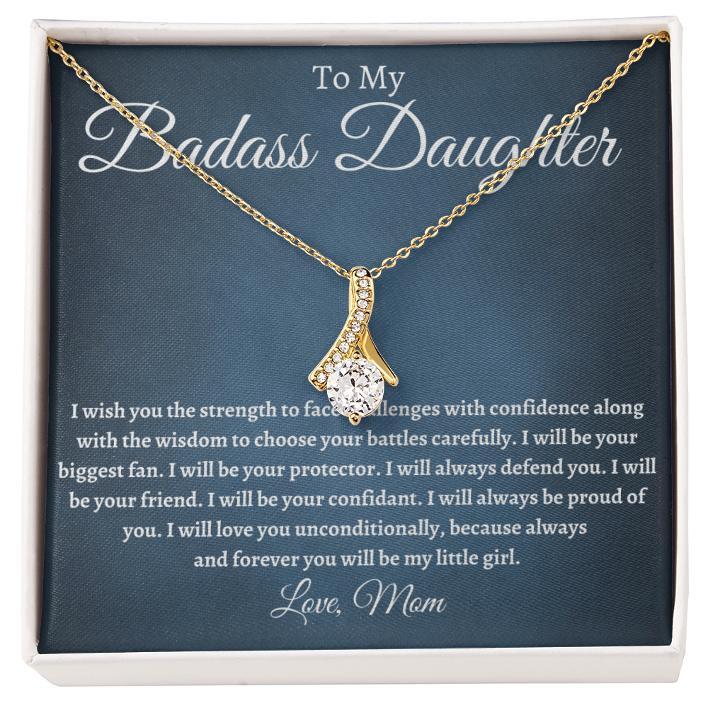 Badass Daughter Necklace Gift from Mom, To My Daughter Jewelry, Birthday Graduation Christmas Gift for Daughter, Inspirational Message Card, Elegant Necklaces with Sentimental Message
