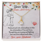 Dear Wife Happy Anniversary - Double Hearts - Love Your Husband, White Gold Name Necklace, 14K Solid Gold Name Pendant,  Anniversary Gift For Wife from Husband, Wife Gift, Wife Necklace, Best Gift for soulmate