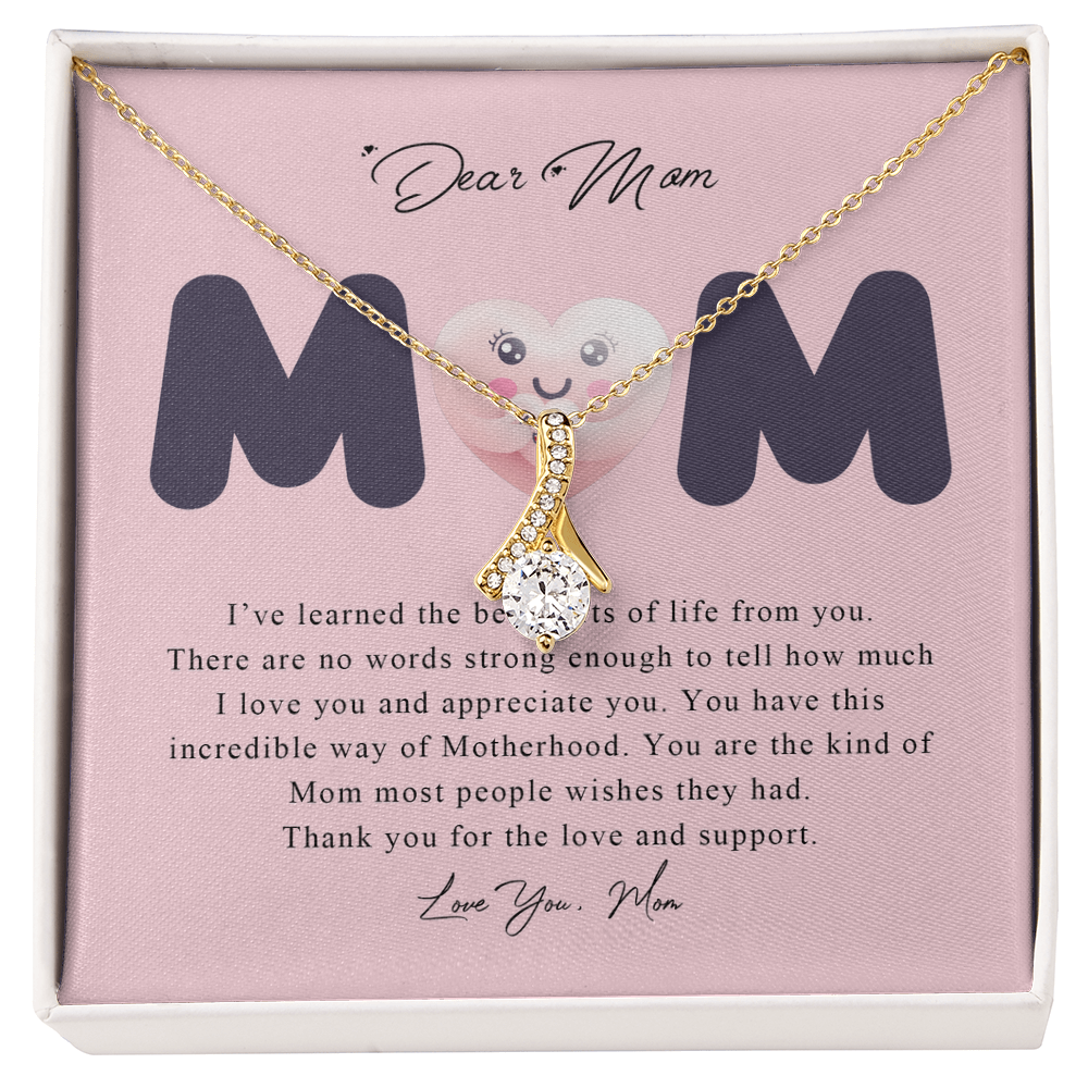Dear Mom Alluring Beauty Necklace Gift From Daughter Son, Christmas Birthday Present, 2026 Mothers Day Gift Ideas, Jewelry for Her, Motivational Card Necklace for Mommy