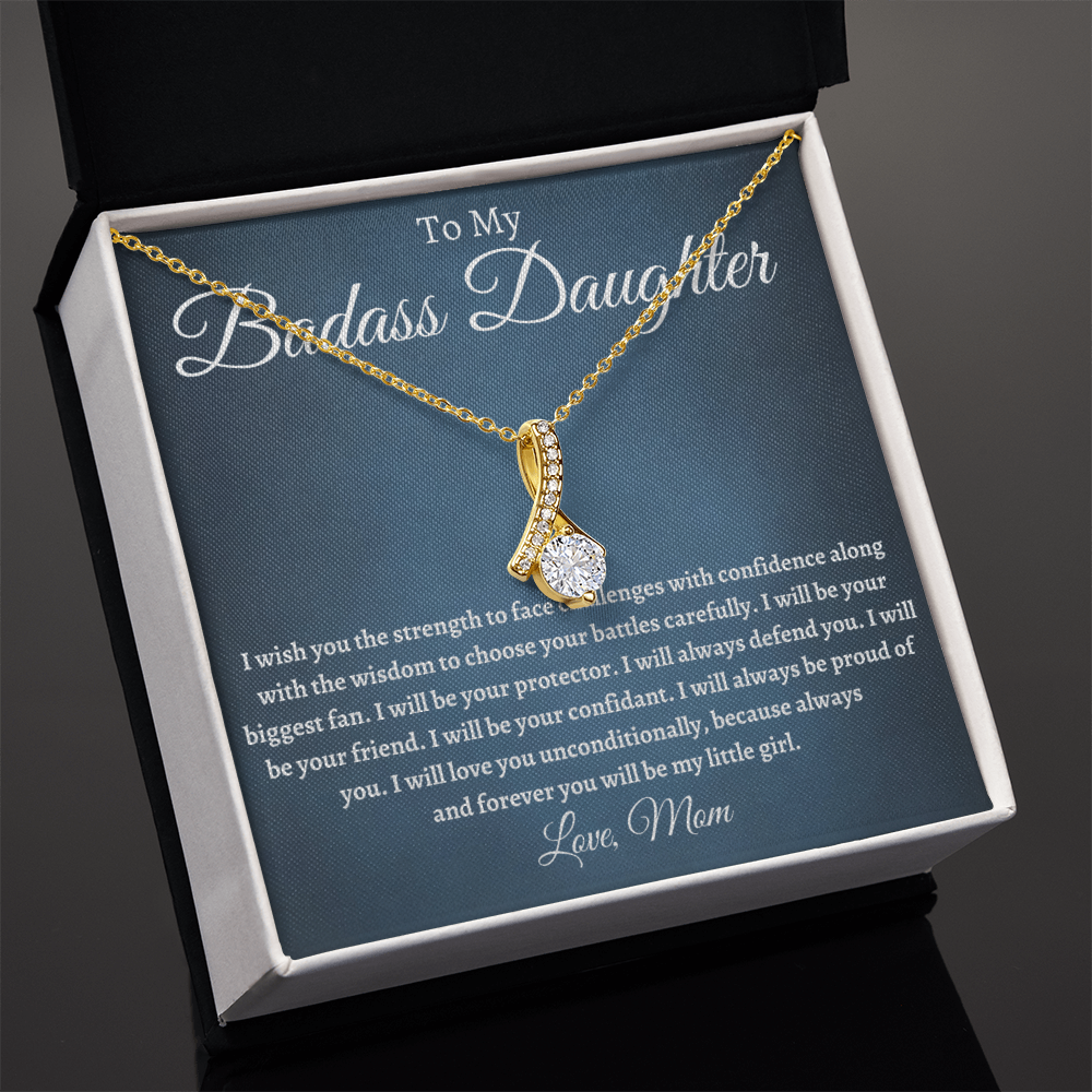 Badass Daughter Necklace Gift from Mom, To My Daughter Jewelry, Birthday Graduation Christmas Gift for Daughter, Inspirational Message Card, Elegant Necklaces with Sentimental Message