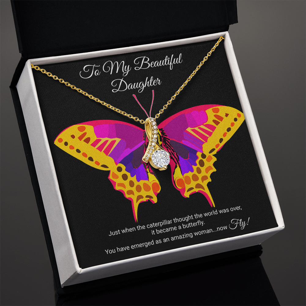 To My Daughter Necklace Gift from Mom, Beautiful Jewelry Box Birthday Graduation Christmas Gift for Daughter, Inspirational Message Card, Elegant Necklaces with Sentimental Message