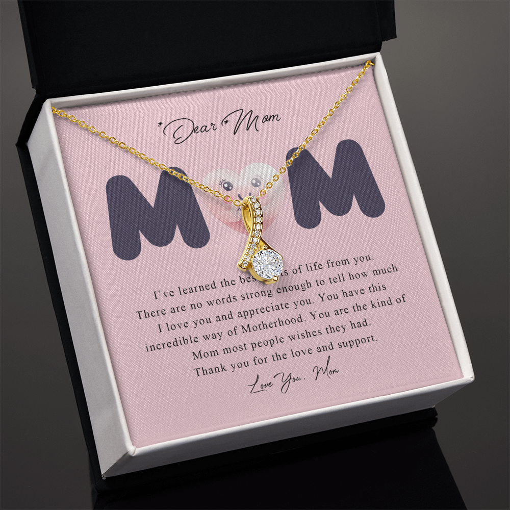 Dear Mom Alluring Beauty Necklace Gift From Daughter Son, Christmas Birthday Present, 2026 Mothers Day Gift Ideas, Jewelry for Her, Motivational Card Necklace for Mommy
