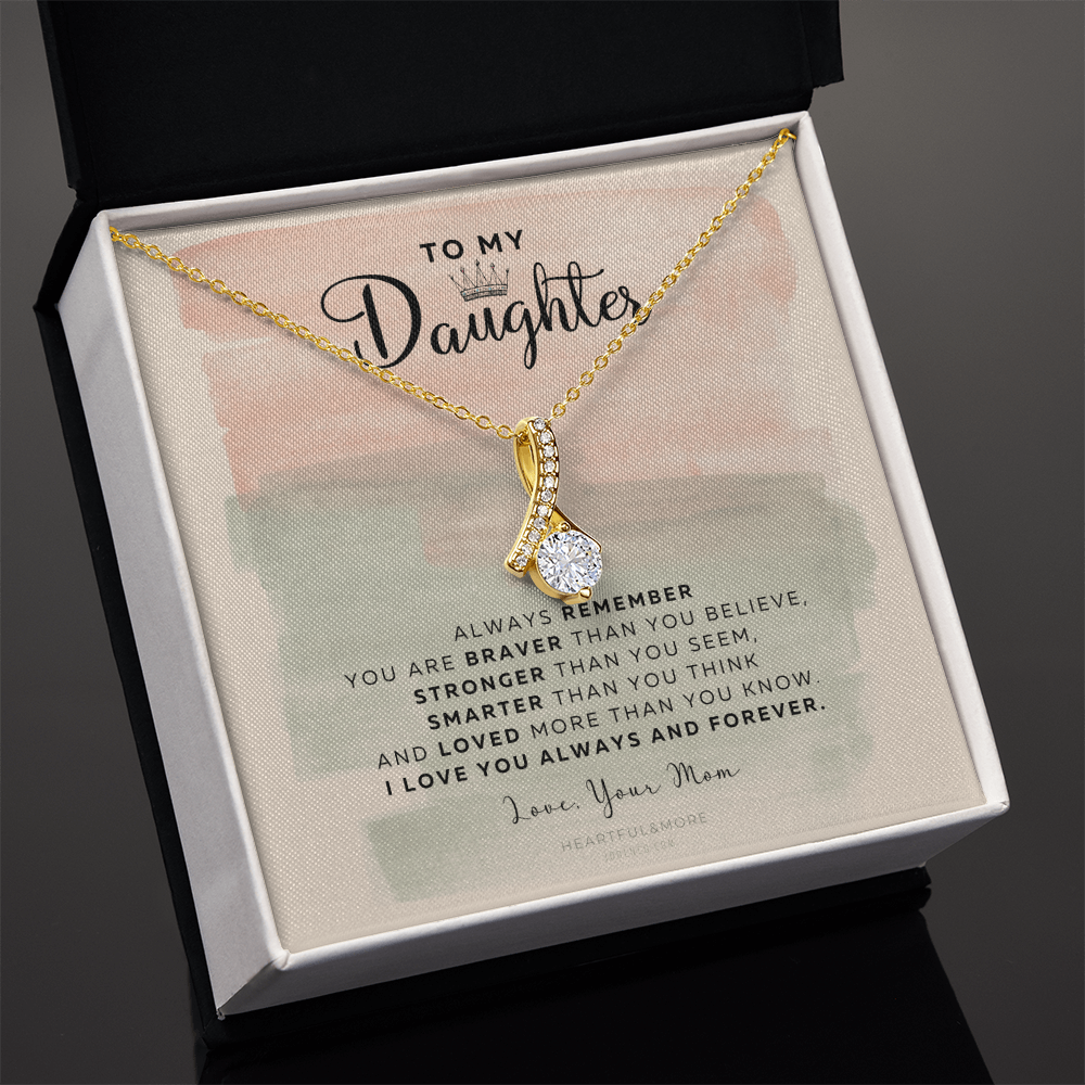 To My Daughter Necklace From Best Mom With Heartfelt Message, Daughter Birthday Present From Mama, Jewelry Gifts For Graduation for Her From Mom or Daddy, 14K Pendant Forever Love Necklace