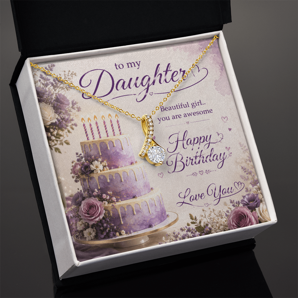 Emotional Birthday Gift for Daughter – Happy Birthday & Love You Gift Design | To My Daughter Birthday Gift – Beautiful Girl, You Are Awesome | Heartfelt Happy Birthday Gift Alluring Beauty Necklace