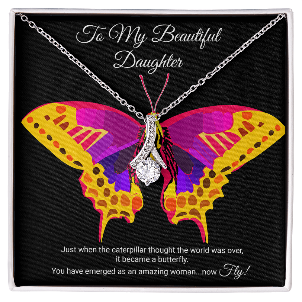 To My Daughter Necklace Gift from Mom, Beautiful Jewelry Box Birthday Graduation Christmas Gift for Daughter, Inspirational Message Card, Elegant Necklaces with Sentimental Message