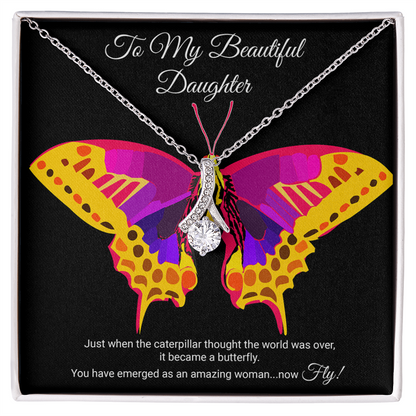 To My Daughter Necklace Gift from Mom, Beautiful Jewelry Box Birthday Graduation Christmas Gift for Daughter, Inspirational Message Card, Elegant Necklaces with Sentimental Message