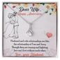 Dear Wife Happy Anniversary - Double Hearts - Love Your Husband, White Gold Name Necklace, 14K Solid Gold Name Pendant,  Anniversary Gift For Wife from Husband, Wife Gift, Wife Necklace, Best Gift for soulmate