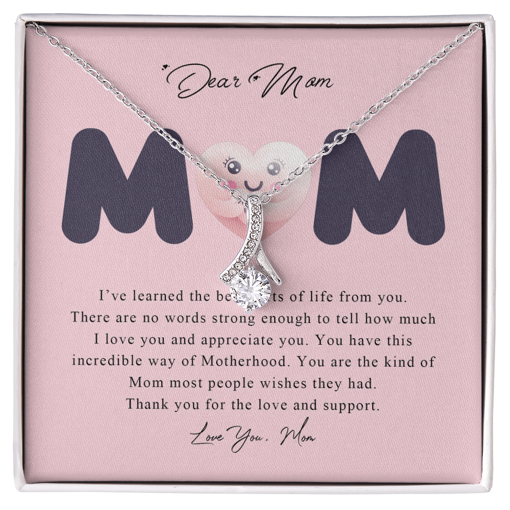 Dear Mom Alluring Beauty Necklace Gift From Daughter Son, Christmas Birthday Present, 2026 Mothers Day Gift Ideas, Jewelry for Her, Motivational Card Necklace for Mommy