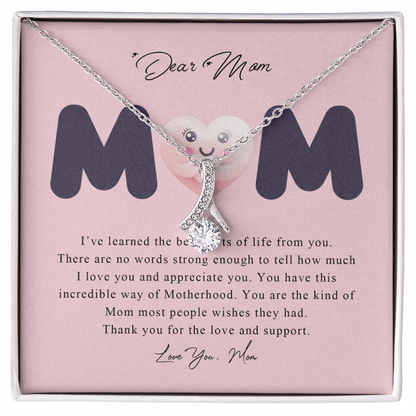 Dear Mom Alluring Beauty Necklace Gift From Daughter Son, Christmas Birthday Present, 2026 Mothers Day Gift Ideas, Jewelry for Her, Motivational Card Necklace for Mommy
