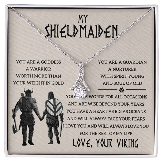 My Shieldmaiden Love Knot Necklace From Beloved Viking - Gift For My Wife -  Romantic Wife Gift - White Gold Name Necklace - Gold Woman Name Jewelry - Personalized Anniversary Gift for Wife