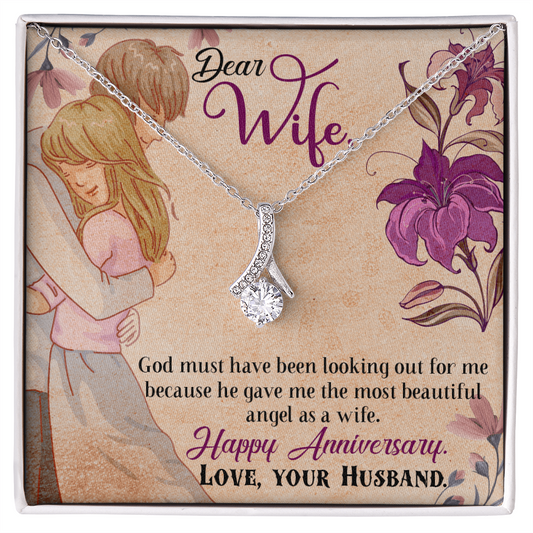 Dear Wife Happy anniversary - Love Your Husband Necklace, Romantic Gift for Wife, White Gold Pendant,  Wife Birthday Gift, Anniversary Gift For Wife from Husband, Necklace with love message for wife