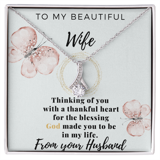 Gift for Wife From Husband - To My Beautiful Wife - Love From Your Husband - Valentines Day Gifts For Wife, Wife Birthday Gift -  Anniversary Gift For Wife from Husband - White Gold Name Necklace -  Romantic Wife Gift -  Wife Birthday Surprise