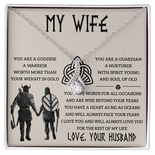 Shieldmaiden Necklace for Your Wife - to My Wife Necklace - Valentines Day Gifts for Wife - White Gold Name Necklace - Handmade Diamond Gift  for Wife - Cute Diamond Nacklace for Soulmate -