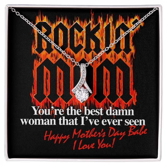 Rockin' Mom You're the Best Damn Woman That I've Ever Seen - Happy Mother's Day - to My Wife Necklace- Valentines Day Gifts for Wife - Couple Necklace Set - Friendship Necklaces- Customize Couple Necklace
