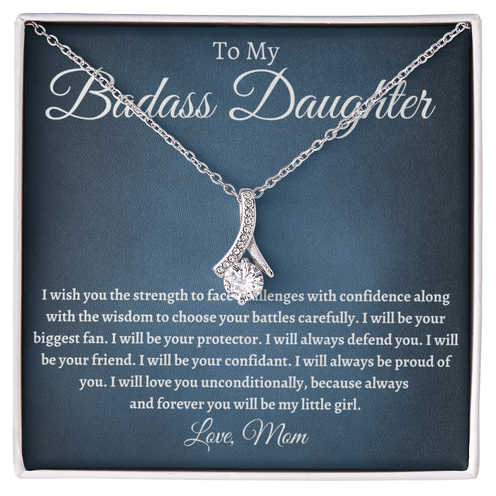 Badass Daughter Necklace Gift from Mom, To My Daughter Jewelry, Birthday Graduation Christmas Gift for Daughter, Inspirational Message Card, Elegant Necklaces with Sentimental Message