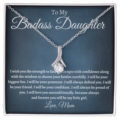 Badass Daughter Necklace Gift from Mom, To My Daughter Jewelry, Birthday Graduation Christmas Gift for Daughter, Inspirational Message Card, Elegant Necklaces with Sentimental Message