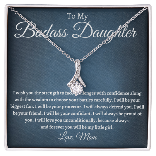 Badass Daughter Necklace Gift from Mom, To My Daughter Jewelry, Birthday Graduation Christmas Gift for Daughter, Inspirational Message Card, Elegant Necklaces with Sentimental Message